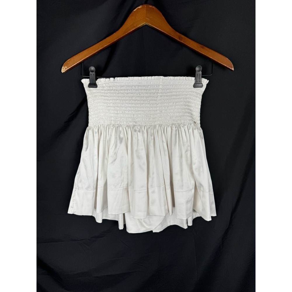 Natural Life Womens Blue Satin Mini Skort Small Smocked Ruffle Boho